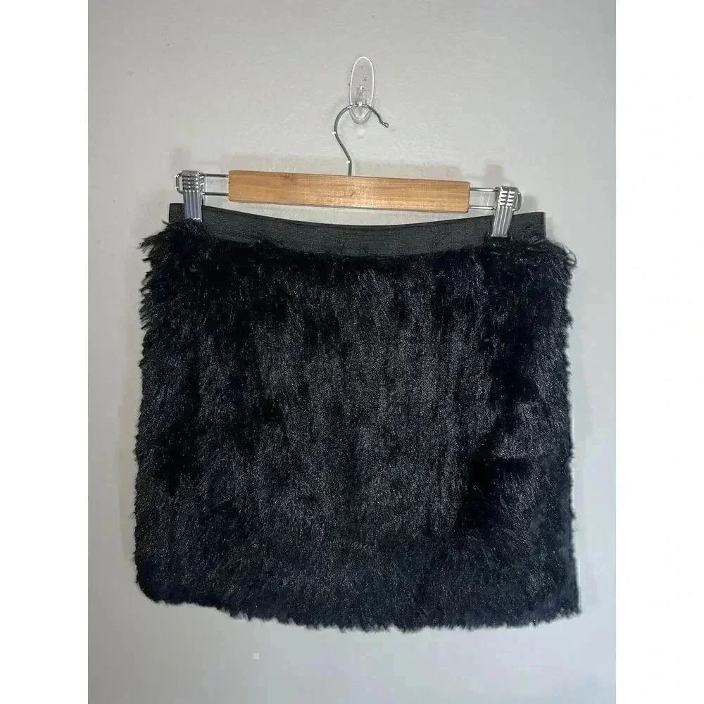 Women's Petticoat Alley Black Faux Fur Mini Skirt Size Medium